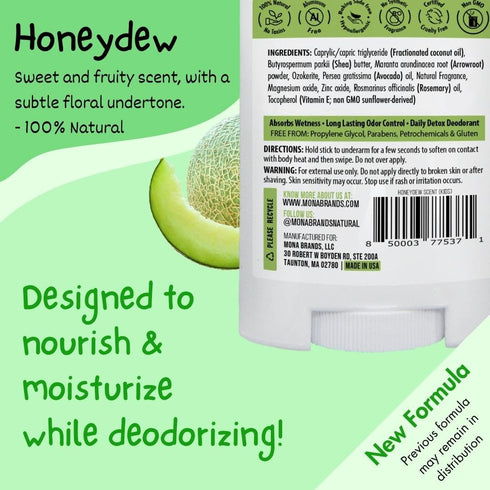 MONA 100% Natural Deodorant for Kids, No Baking Soda or Aluminum, Hypoallergenic & Vegan, HONEYDEW 1.76 Oz