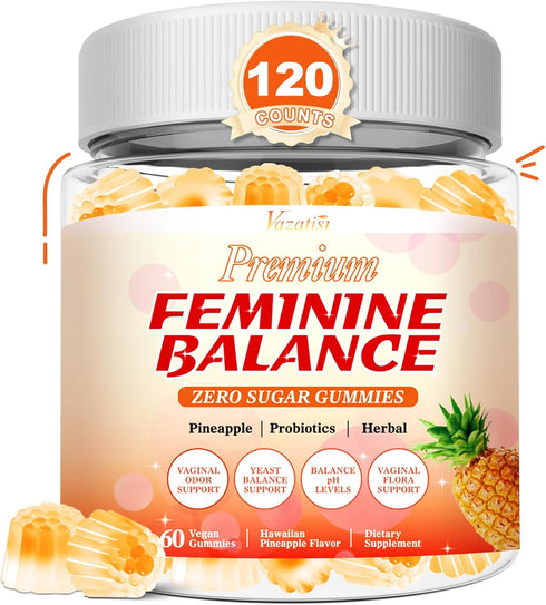 Vazatisi 120 Count | Feminine Balance Gummies for Womens | Pineapple Gummies for