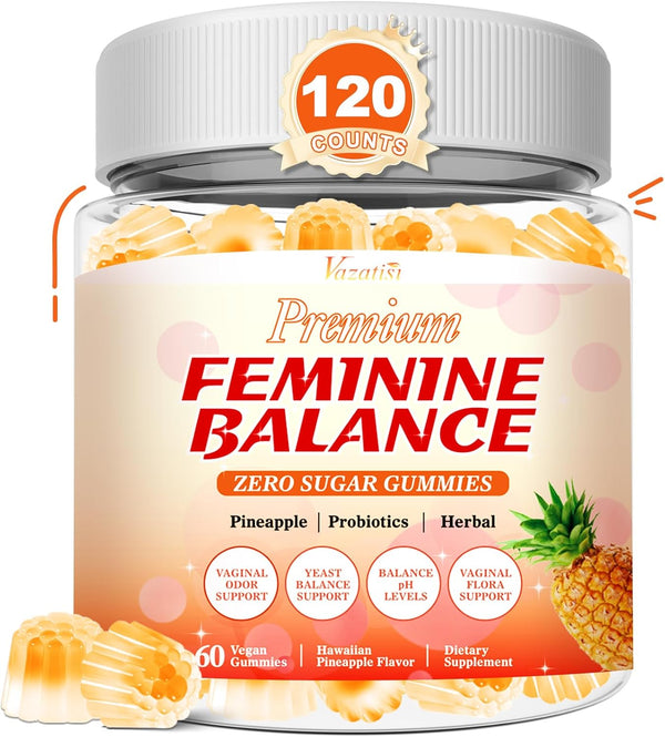 Vazatisi 120 Count | Feminine Balance Gummies for Womens | Pineapple Gummies for
