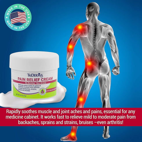 TriDerma Pain Relief Cream Maximum Strength, FSA Eligible for Foot, Back, and Muscle Pain Relief - 2 oz Jar