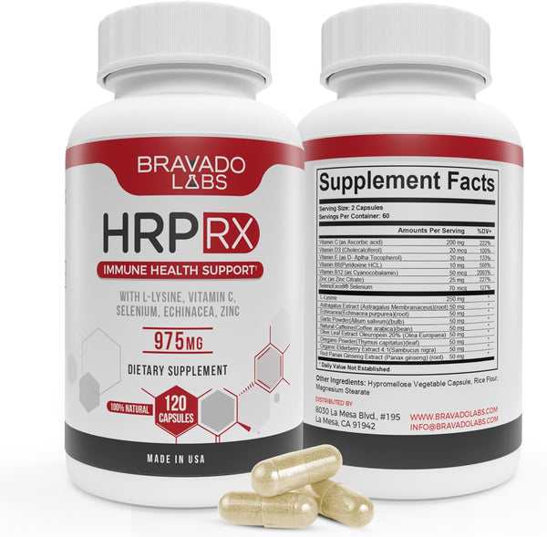 Advanced Lysine Immune Support Supplement, 975 mg with Zinc, Vitamin C - 120 ct for Maximum Support