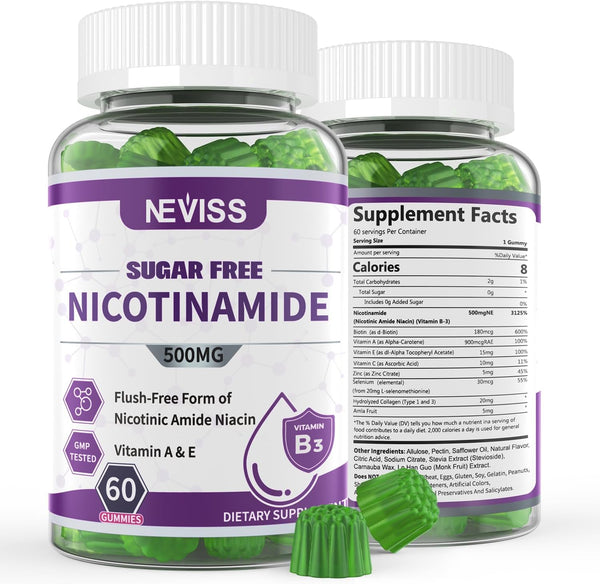 Sugar Free Nicotinamide 500mg Gummies - Vitamin B3 Niacinamide Supplement for Cellular Energy Metabolism, 120 Cts