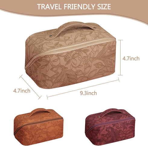 Large Capacity Makeup Bag, Waterproof PU Leather Travel Cosmetic Bag for Women and Girls