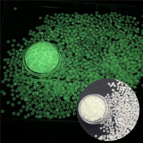 PrettyG 5 Boxes Set Luminous Star Nail Art Glitter, Glow in The Dark 3D Holographic Sparky Star Shape Stickers for DIY