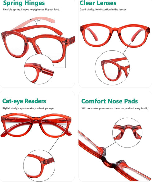 Eyekepper Cat Eye Reading Glasses for Women, Oversize Ladies Readers - Red +2.50