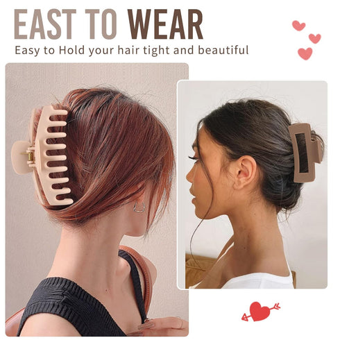 LuSeren Large Hair Clips for Women, 4.3 Inch Matte Banana Clips for Thin Thick Curly Hair, Strong Hold Neutral Colors