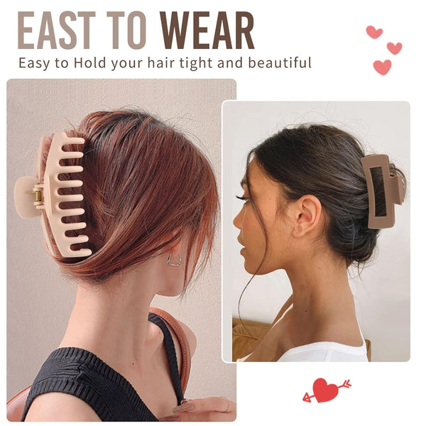 LuSeren Large Hair Clips for Women, 4.3 Inch Matte Banana Clips for Thin Thick Curly Hair, Strong Hold Neutral Colors