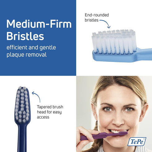 Pack 1 TePe Select Medium Toothbrush, Adult Medium-Bristle Toothbrush with Compact Tapered Head and Angled Neck