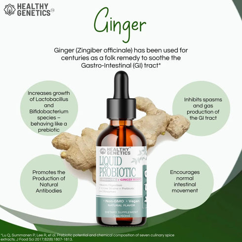 Liquid Probiotics for Women Men & Kids - Prebiotic + Ginger + Probiotics for Digestive Health, 30 Servings