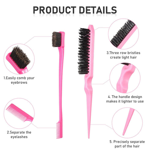 12 Pieces Hair Brush Set, Nylon Teasing Brushes and Combs for Women Girls (Pink, Purple)