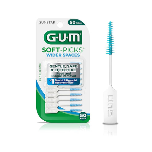 GUM Soft-Picks Wider Space, Easy to Use Dental Picks for Teeth Cleaning, 50ct with Carry Case