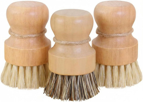 Wooden Dish Scrub Brush - Natural Fiber Kitchen Dish Scrubber Set, for