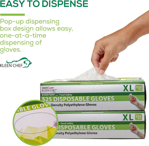 Disposable Poly Gloves for Food Handling, Long Cuff, One Size Fits Most, Small, Medium, Large, X-Large