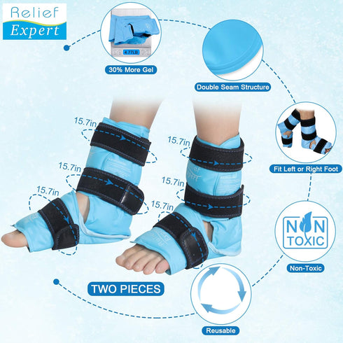 Relief Expert Ankle Foot Ice Pack Wrap, Reusable Gel Cold Pack for Instant Pain Relief (2 Packs)