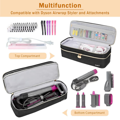 Travel Carrying Case Compatible with Revlon One-Step Hair Dryer Brush - Double-Layer Storage Organizer Bag (Black)