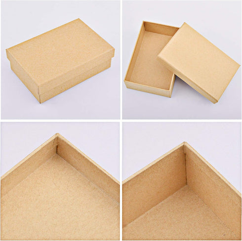 WANDIC Set of 5 Paper Mache Rectangular Mini Kraft Boxes with Lids for Crafting and Storage Accessories, Jewelry Gifts