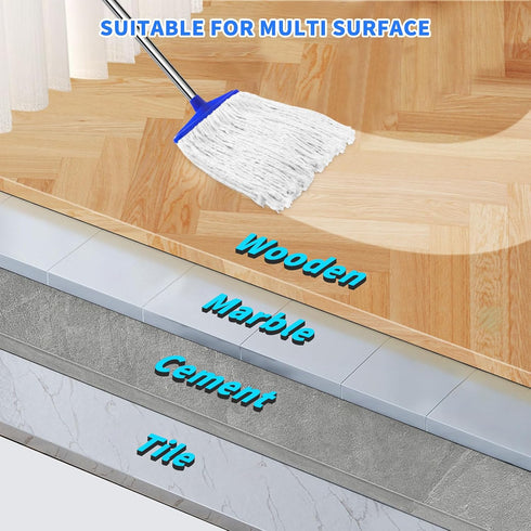 Keleekelin 52" Indoor Cotton Mops for Floor Cleaning - Indoor Cleaning Mop for Wood Floors, Tile, Hardwood Floor