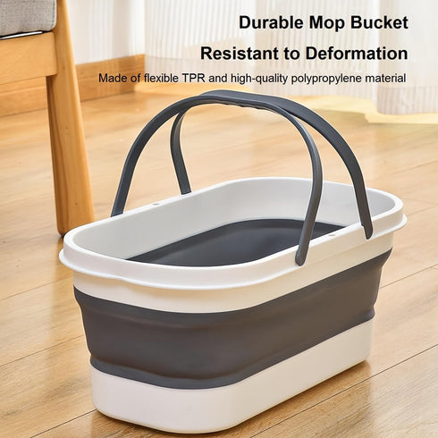 Collapsible Plastic Mop Bucket - 12L (3.17 Gallon) Foldable Mop Bucket with Handle for House Cleaning, Car Washing