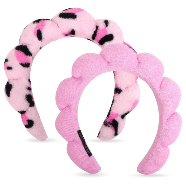 Wecoe 2pcs Skincare Headband for Face Washing - Cute Pink Black Cheetah Printed Hair Accessories