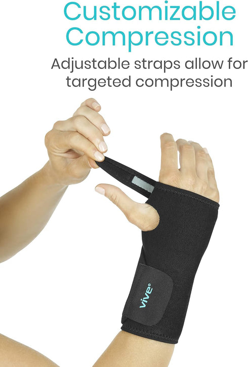 Vive Wrist Brace - Carpal Tunnel Compression Support Wrap for Men, Women, Sports Injuries - Removable Splint, Universal