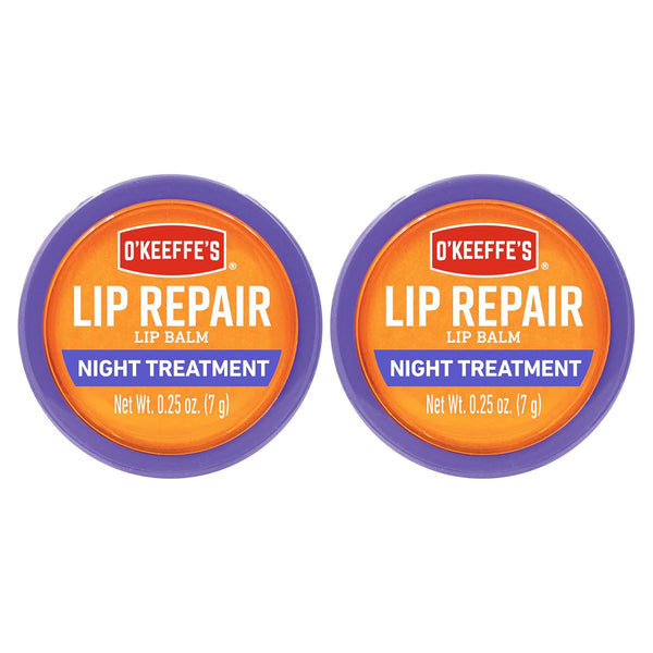 O'Keeffe's Lip Repair Night Treatment Lip Balm for Dry, Cracked Lips - 0.25 Ounce Jar (2 Pack)