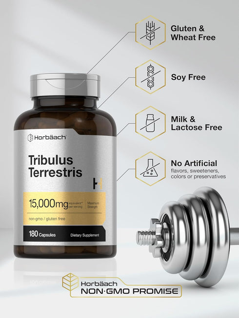 Horbaach Tribulus Terrestris for Men, 15000mg, 180 Capsules, Maximum Strength, Non-GMO