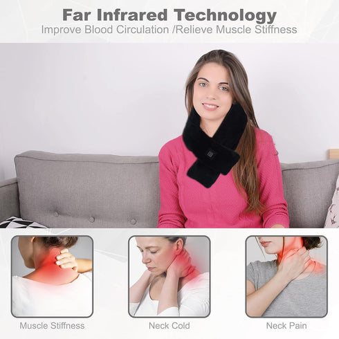 QOTOLY 3 5000mAh Cordless Heated Scarf, Neck Heating Pad for Pain Relief, Rechargeable Neck Warmer with Heat Levels