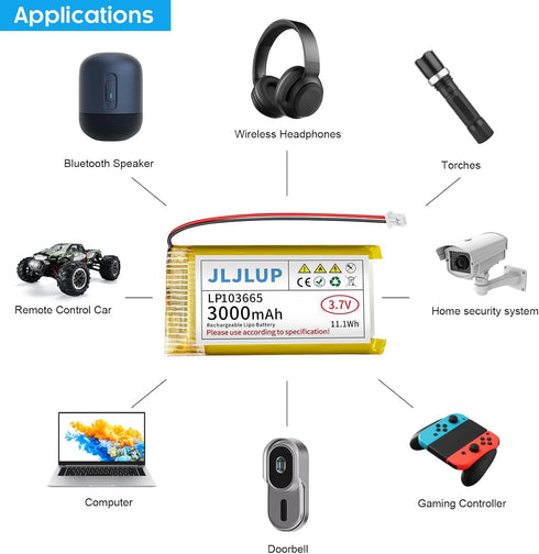 JLJLUP 3.7V 3000mAh Pack JST1.25mm ESP32 Lipo Battery Rechargeable Lithium Polymer Batteries with Wire Connector