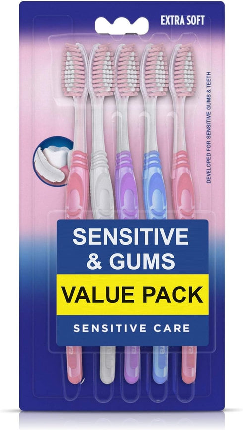Sensitive Gums Everyday Care Toothbrush, Extra Soft, Pack of 5 for Sensitive Teeth