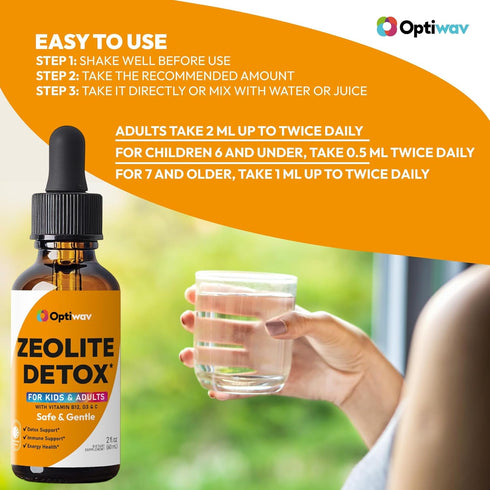 Optiwav Zeolite Detox Drops for Kids Adults - Advanced Clinoptilolite Liquid Supplement for Toddlers Children's