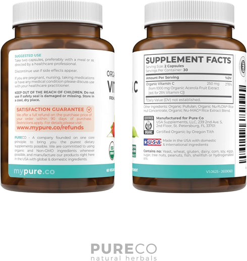 Immune (1 Certified Organic Vitamin C Supplement - Whole Food Acerola Vitamin C Support Supplement for Seasonal