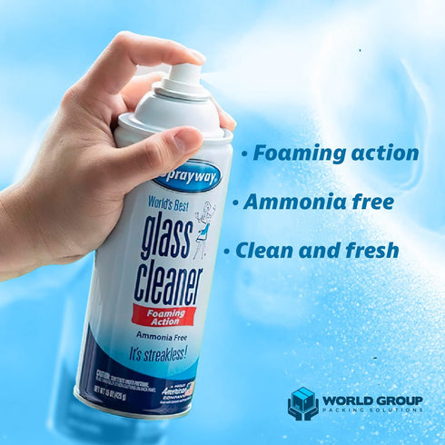 World Group Packing Solutions Glass Cleaner Foam, 19oz - 2 Pack, Fresh Scent with 2 Microfiber Rags