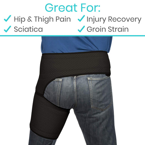 Vive Hip and Groin Brace - Compression Wrap Support for Sciatica, Bursitis, Hip Flexor, Thigh, and Hamstring Recovery