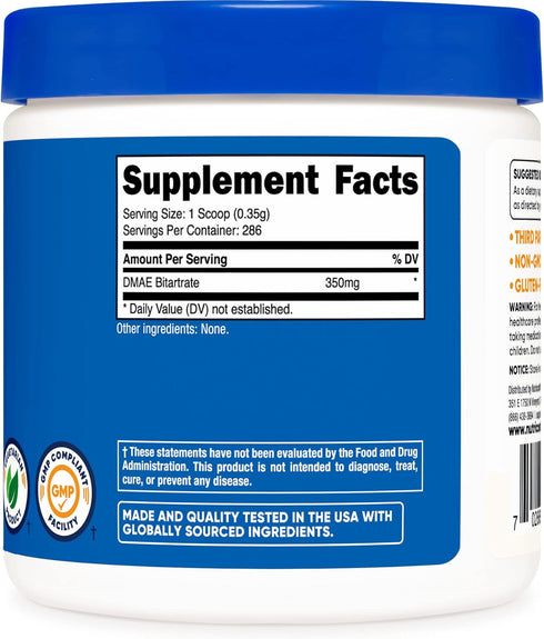 Nutricost Pure DMAE-Bitartrate Powder, 100 Grams