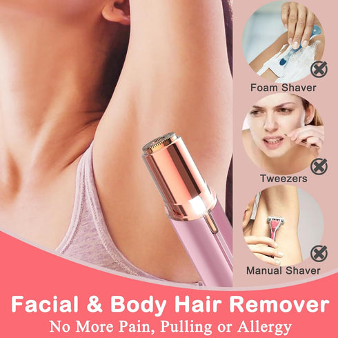 Rosarden Facial Hair Remover, USB Rechargeable IPX6 Waterproof Eyebrow Face Razor Trimmer for Women (Pink)