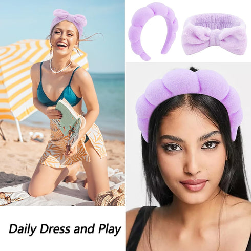 VELSCRUN 6 Pack Spa Headband, Makeup Headband, Purple Sponge Hair Band for Washing Face and Gifts