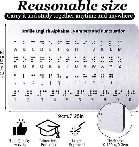 Larrel Braille Alphabet Board, Aluminum Letter Fingerboard Portable Teaching Aid Board Braille Gifts Alphabet Chart