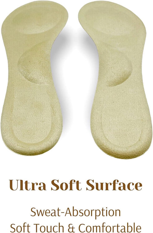 CB 4 Pairs of Suede Sponge Inserts, Invisible Slim Insoles Liners, Ball of Foot Pain Relief Cushion, 3/4 Length for