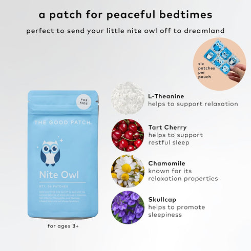 The Good Patch Nite Owl Natural Sleep Patch for Kids, Tart Cherry, Chamomile, Skullcap, 12 Total Patches