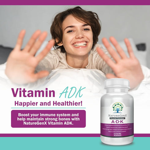 ADK Vitamin Supplement 5000 IU - High Potency Vitamins A, D3, K2 for Bone Health & Calcium Absorption, 60 Capsules