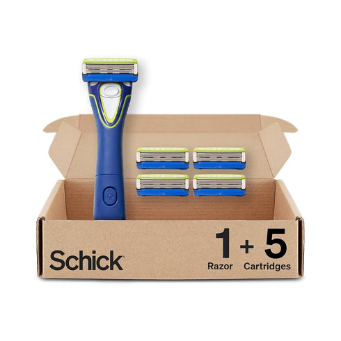 Schick Hydro Groomer Beard Trimmer for Men, Blue, with 5 Razor Blades