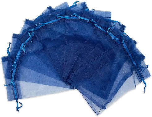 100 Pieces Navy Blue Organza Bags, 5x7 Inch Drawstring for Baby Shower, Christmas, Party Favor, Wedding
