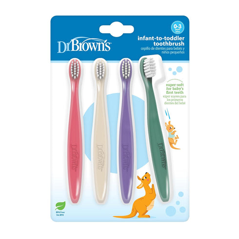 Dr. Brown's Infant-to-Toddler Toothbrush Set, Soft & Gentle Manual Toothbrushes for Baby,