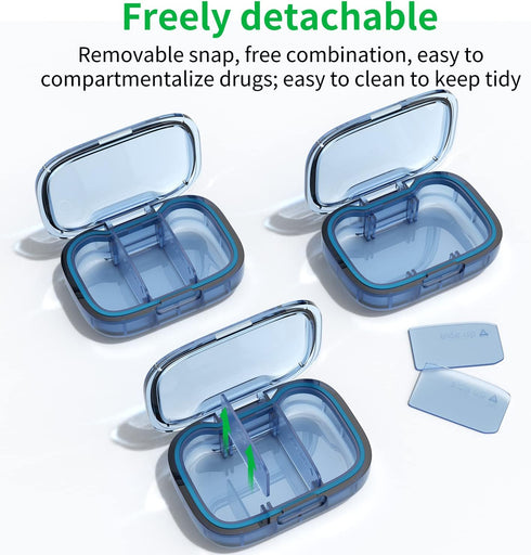 2 Pack 3 Compartment Small Pill Box, Moisture Proof Travel Pill Organizer for Pocket Purse, Daily Portable Medicine Box