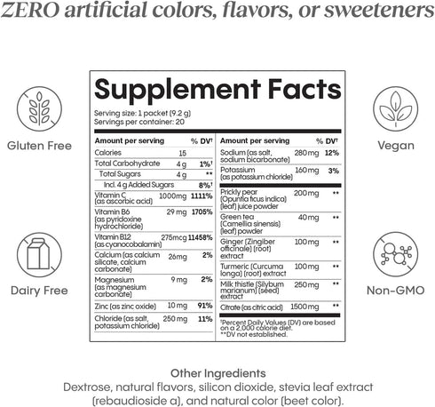 Hydralyte Liver Support + Electrolyte Mix with Milk Thistle, Turmeric, Ginger, Prickly Pear, Green Tea Extract for