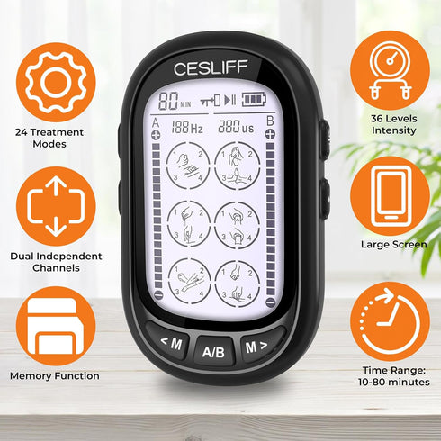 Dual Channel TENS EMS Unit, Rechargeable Electric Pulse Massager for Pain Relief, 24 Modes, 36 Levels Intensity