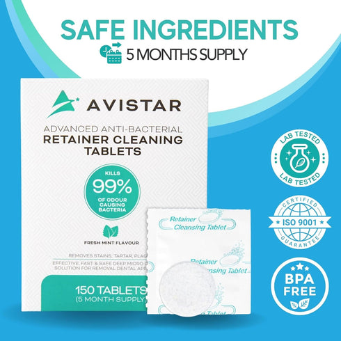 Retainer & Denture Cleaner Tablets: 300 Denture or Retainer Cleaning Tablets (Perfect For Dentures, Night Guards or Mouth Guards - Mint Flavor, 10 Months Supply)