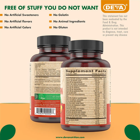 DEVA Vegan Multivitamin & Mineral Supplement | 90 Count | High Potency Vegan Formula with Green Whole Foods, Veggies,