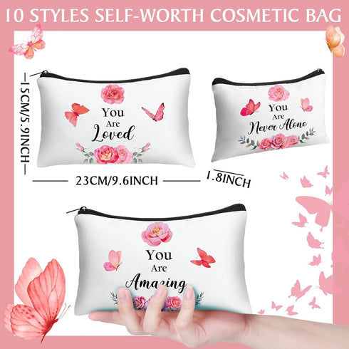 Hillban 10 Pcs Inspirational Gifts Bulk Cosmetic Bag, Employee Appreciation Gifts, You Are Amazing Loved Makeup Bags