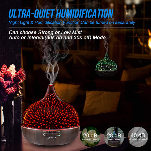 Zorara 550ml 3D 7 Essential Oil Diffuser Cool Mist Humidifier Glass Ultrasonic Aromatherapy Humidifier with Color